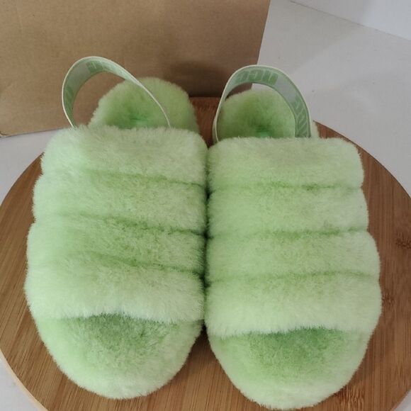 UGG Fluff Yeah Slide Parakeet Green Wool Slingback Slipper Sandal Women's Size 7 - Picture 3 of 13